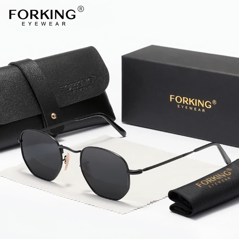 Occhiali da Sole alla Moda FORKING per Uomo e Donna, Polarizzati UV400, Montatura Rotonda Trendy, Occhiali Casual per Esterni