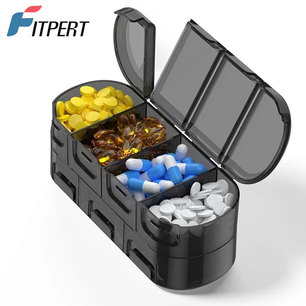 Weekly Organizer of pills, daily vitamin case for 7 days, large capacity compartments, containers for fish oil pills