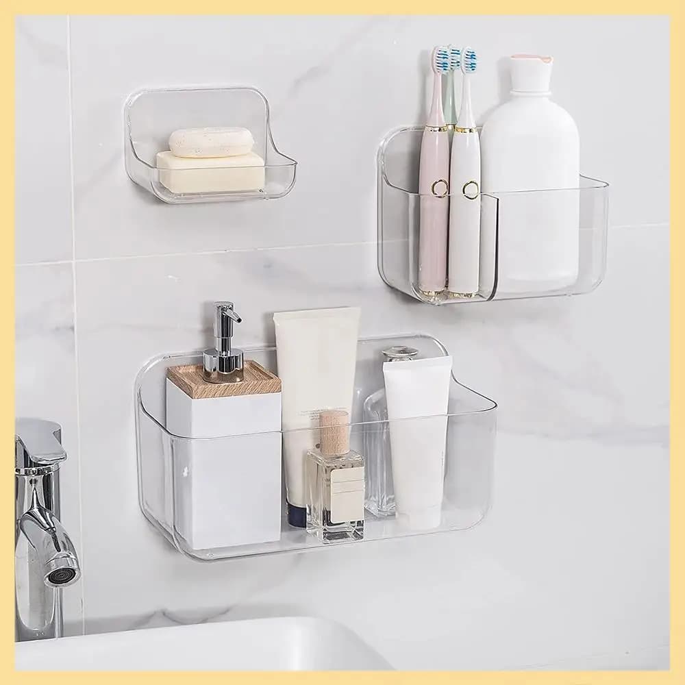 GOOD-3 Pack Portaoggetti per doccia, portasapone e portaspazzolino, portaoggetti per doccia in plastica montato a parete per bagno e cucina