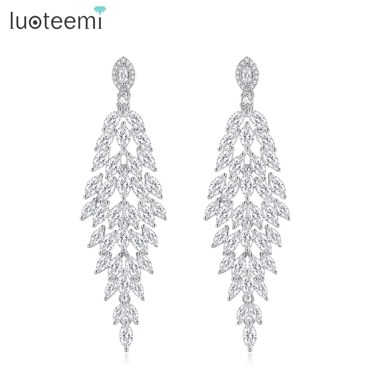 LUOTEEMI Luxury Antique Women Cubic Zirconia Earrings Starry Brilliant Custom Long Drop Tassel Jewelry for Wedding Party Gifts