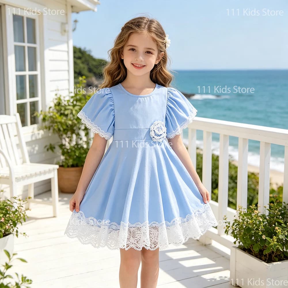 Nuovo Vestito Estivo Casual da Bambina 2026, Abito da Principessa con Volant e Pizzo, Outfit con Ricami Floreali per Bambine 0-6 Anni