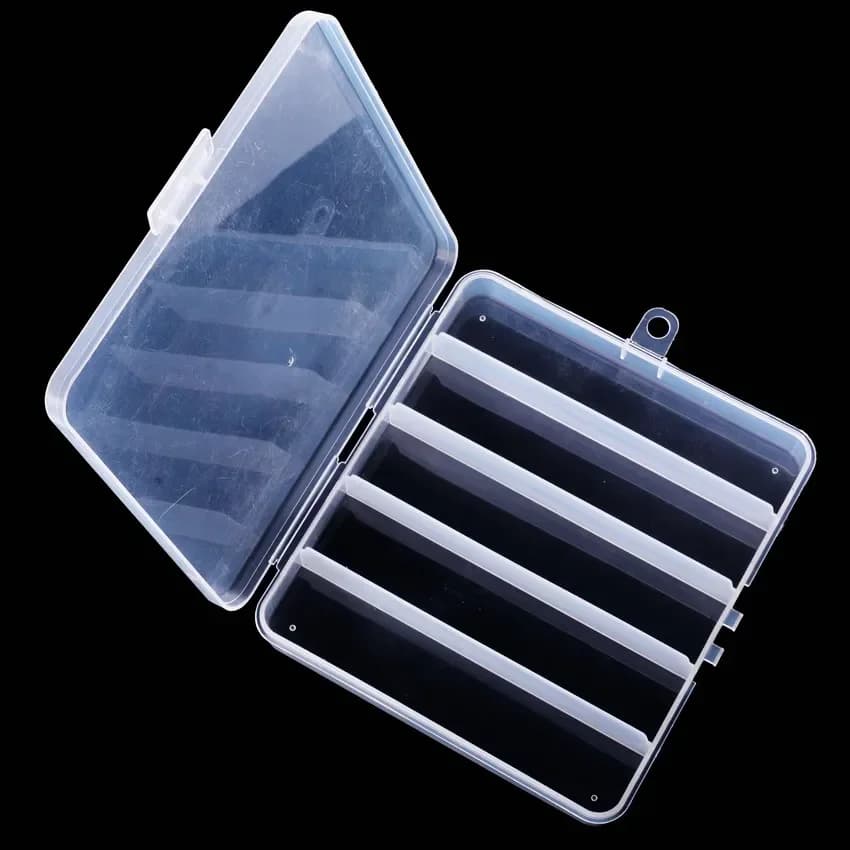 Scatola da pesca in plastica 5 scomparti Accessori da pesca Scatole per ganci per esche Custodia per attrezzatura da pesca