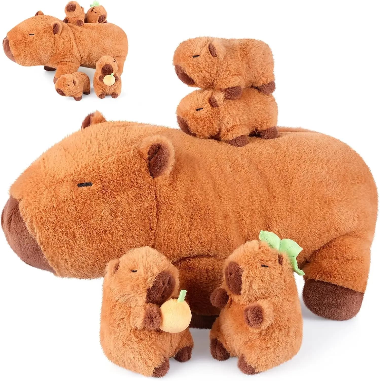 Set di 5 Peluche a Forma di Capibara con 4 Cuccioli all'Interno, Morbido Cuscino Giocattolo per Bambini, Regalo Carino per Bambine di 3-8 Anni