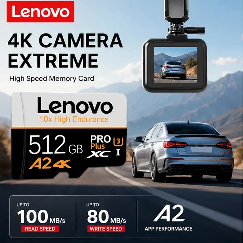Lenovo High-Speed Micro TF SD Card U3 V30 A2 Memory Storage 64GB/128GB/256GB/512GB Compatible for Canon HP Panasonic Sony