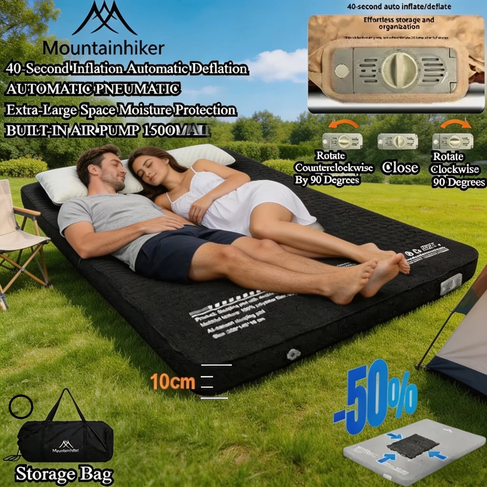 Mountainhiker Materasso Gonfiabile Edizione Aggiornata 10CM di Altezza con Borsa per il Trasporto, Tappetino Portatile per Campeggio