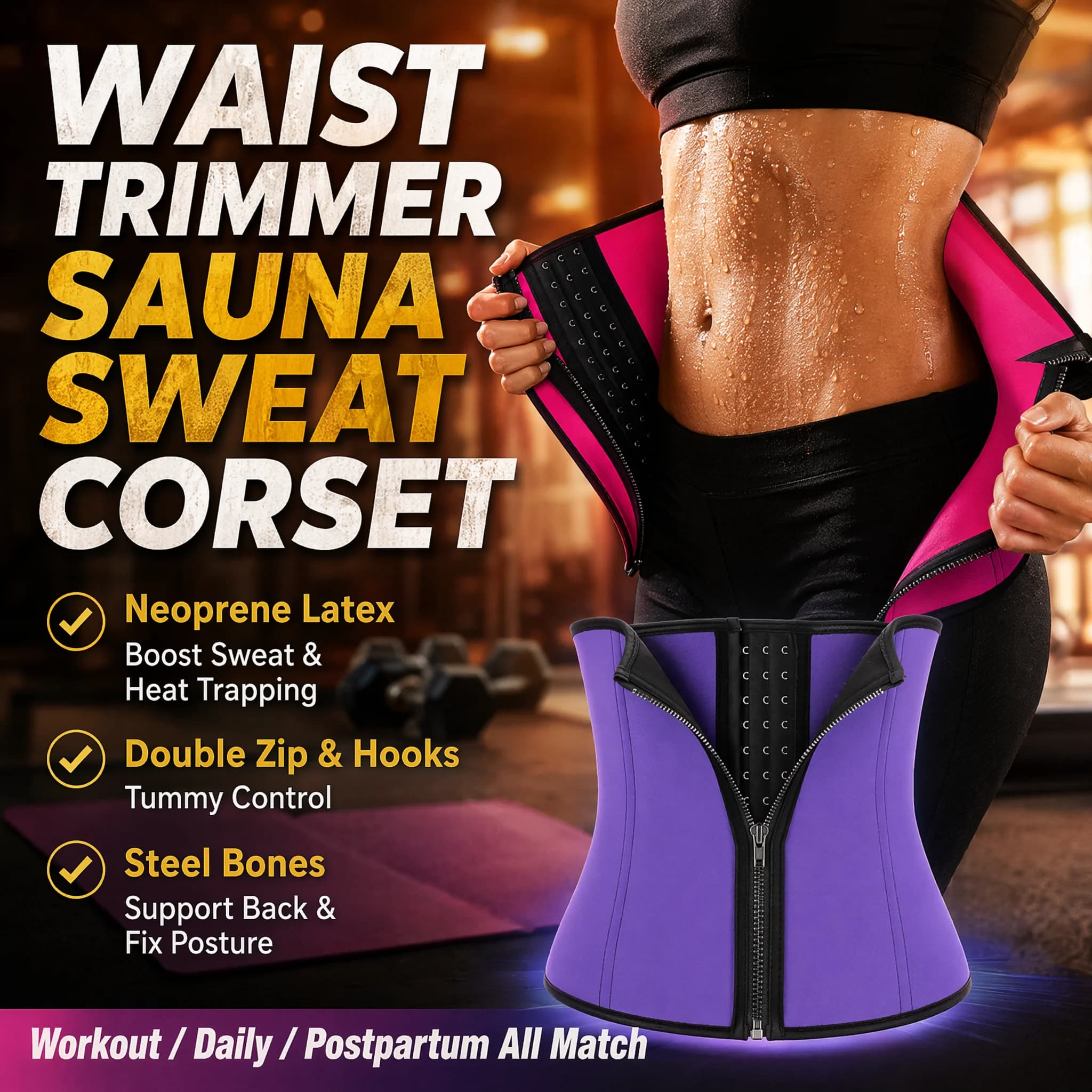 Neoprene Slimming Belt for Men and Women, Modeling Corset with Hooks, Sauna Effect, Double Pane Control, for Fitness and Weight Loss