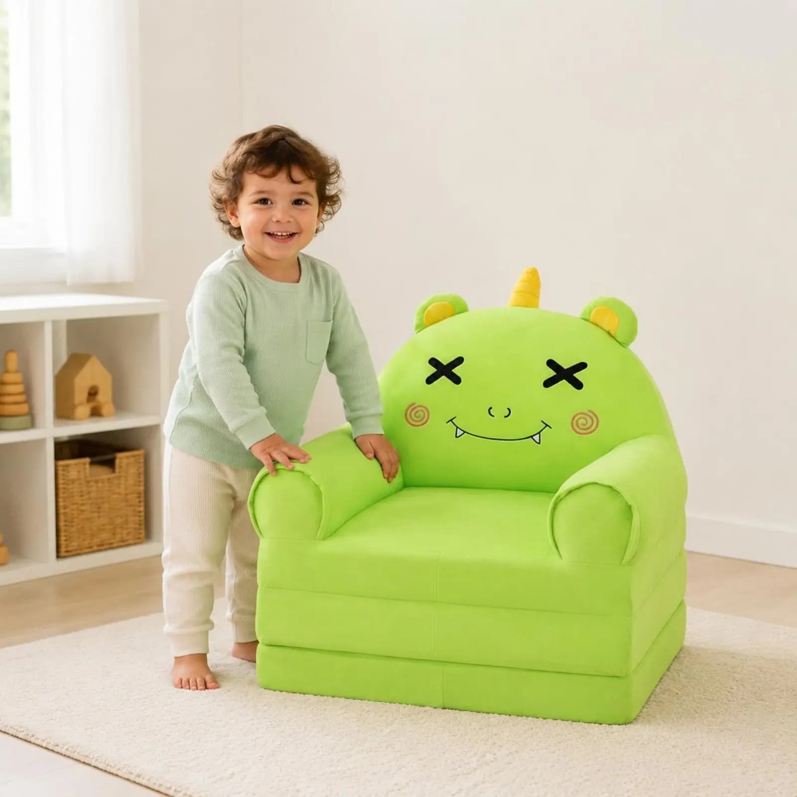 Divano a forma di mostro dei cartoni animati, morbido cuscino pieghevole, divano letto per bambini, sedia lounge pieghevole, divano letto per bambini delicato sulla pelle, leggero per neonati