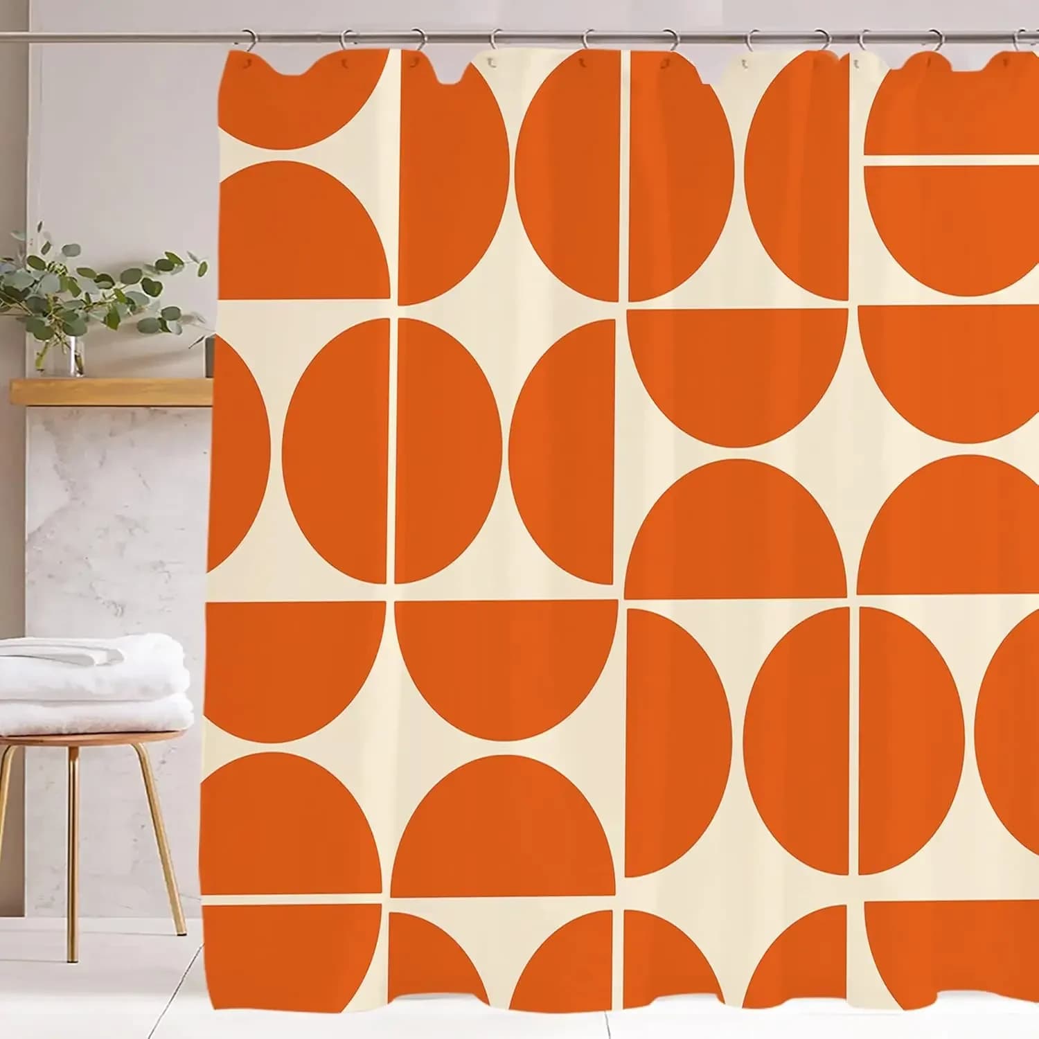 Tenda da doccia medievale arancione per bagno, decorativa, moderna, astratta, arte geometrica, tenda da doccia, impermeabile