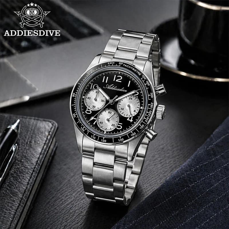 ADDIESDIVE Nuovo Orologio da Uomo 0S20 Cronografo al Quarzo con Ghiera in Ceramica, Impermeabile 100m, Luminoso, in Acciaio Inossidabile, Orologio da Polso di Lusso