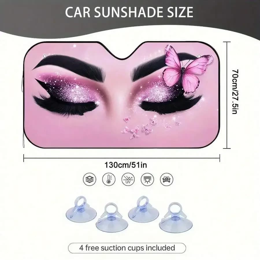 Parasole per Auto con Design a Farfalla e Ombretto Rosa, Accessorio Interno Universale in Poliestere