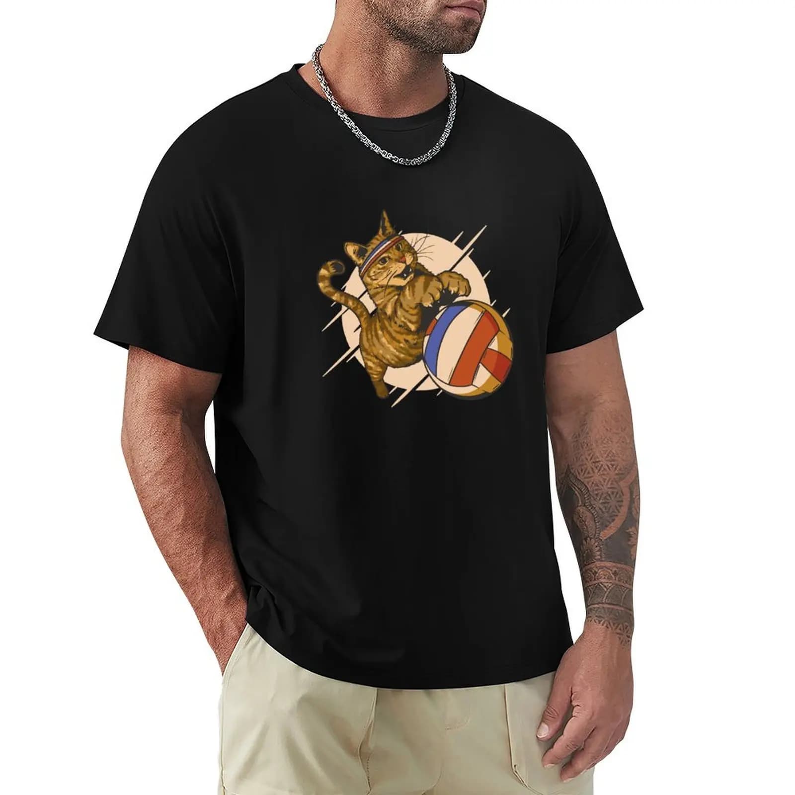volleyball cat T-Shirt Basic Simple Casual Short Sleeve Tee