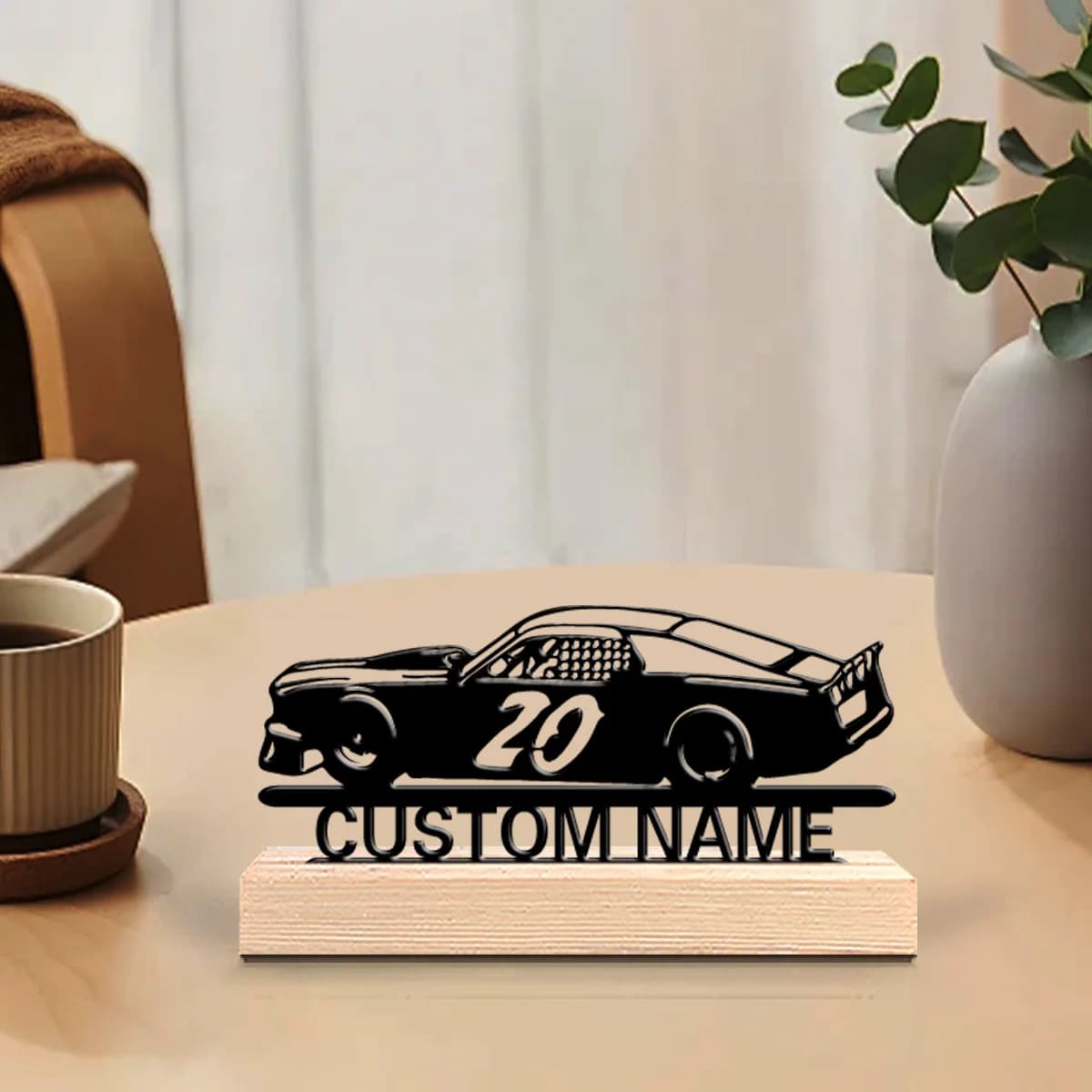 1pc Desktop Metal Ornaments Customizable Name With Wooden Base Office Decoration,Christmas and Housewarming Gifts
