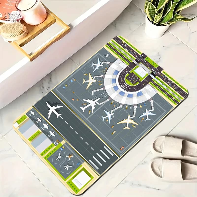 1 airport theme mat and aircraft design, non-slip mat, carpet, yoga mat, washable in washing machine and resistant to fading, available in different sizes.