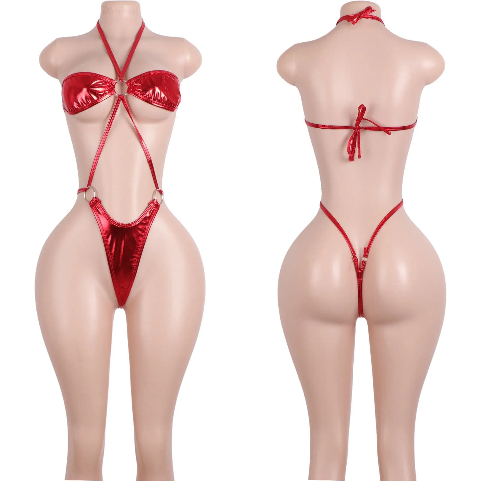 Set bikini a cerchio in metallo Abiti da ballerina Lingerie Perizoma String Rave Wear Body da donna Festival Outfit Abbigliamento da ballo esotico all'ingrosso