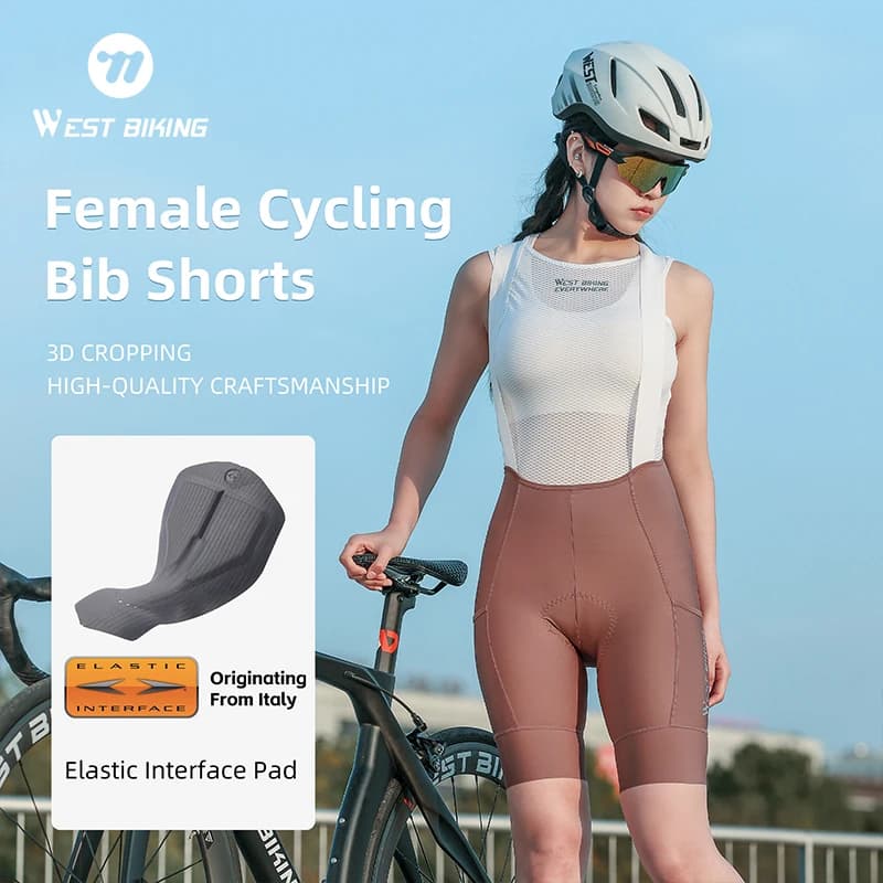 WEST BIKING Women's Cycling Shorts with Bretelle Italy ELASTIC-INTERFACE ® Cycling Shorts Pad Pro MTB for Road Bike, Team Equipment