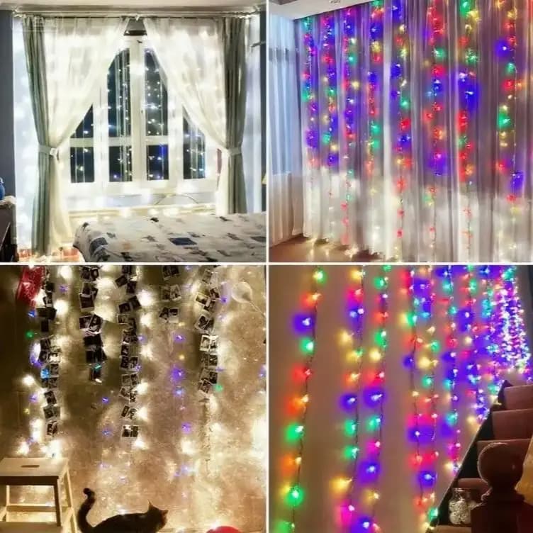 3x1M/3x2M/3x3M USB Remote LED Curtain Lights 8 Modes for Christmas Wedding Bedroom Fairy Decor