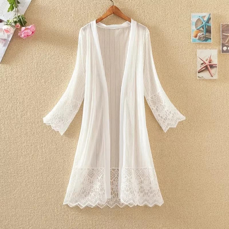 Cardigan in pizzo da donna, estivo autunnale, versatile, giacca a scialle, casual, ampio, lungo, cappotto, sottile, protezione solare