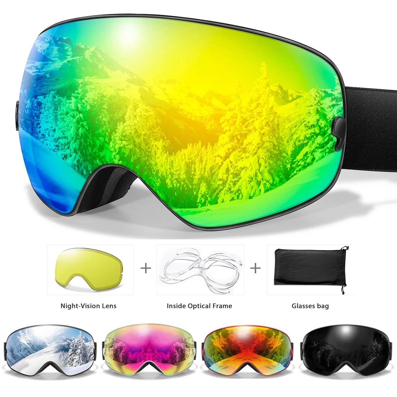 Occhiali da sci Antiappannamento Snowboard UV400 Sport all'aria aperta Motoslitta Maschera da sci Uomo Donna Occhiali con lente di ricambio Regali gratuiti