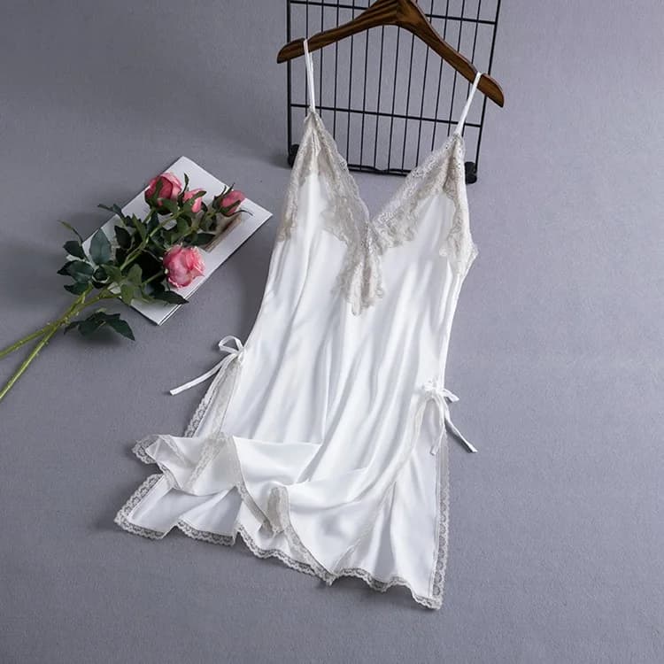 Camicia da notte donna Backless Home Dress Lingerie Sexy Summer Satin camicia da notte pizzo accappatoio cinturino Sleepwear Loungewear