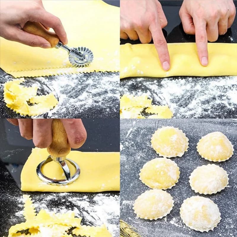 A71Z Ravioli Pasta Cutter Set, Ravioli Stamp Maker with Wooden Handle for Ravioli, Pasta, Dumplings Lasagna, Pierogi