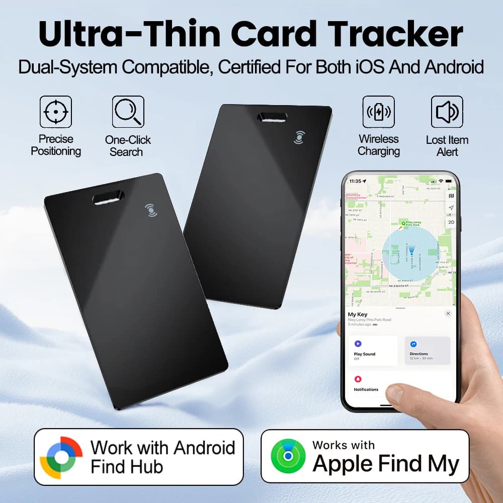 Scheda di localizzazione del portafoglio Posizione GPS Android ultrasottile Tag intelligente anti-smarrimento per smartphone Trova il mio dispositivo Bluetooth Ricarica wireless