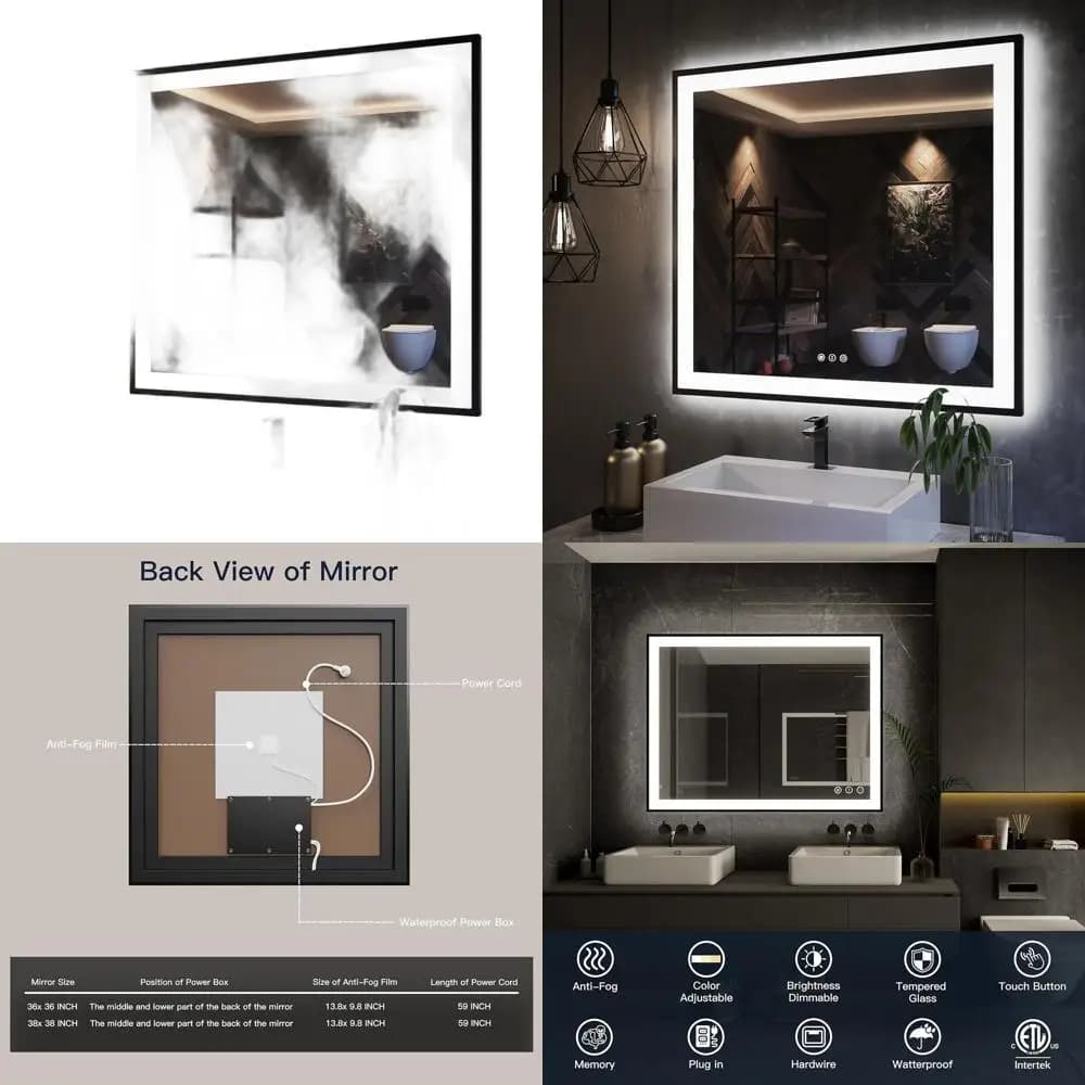 Specchio da bagno illuminato a 36 LED con luci antiappannamento, 3 colori, infrangibile e funzione di memoria