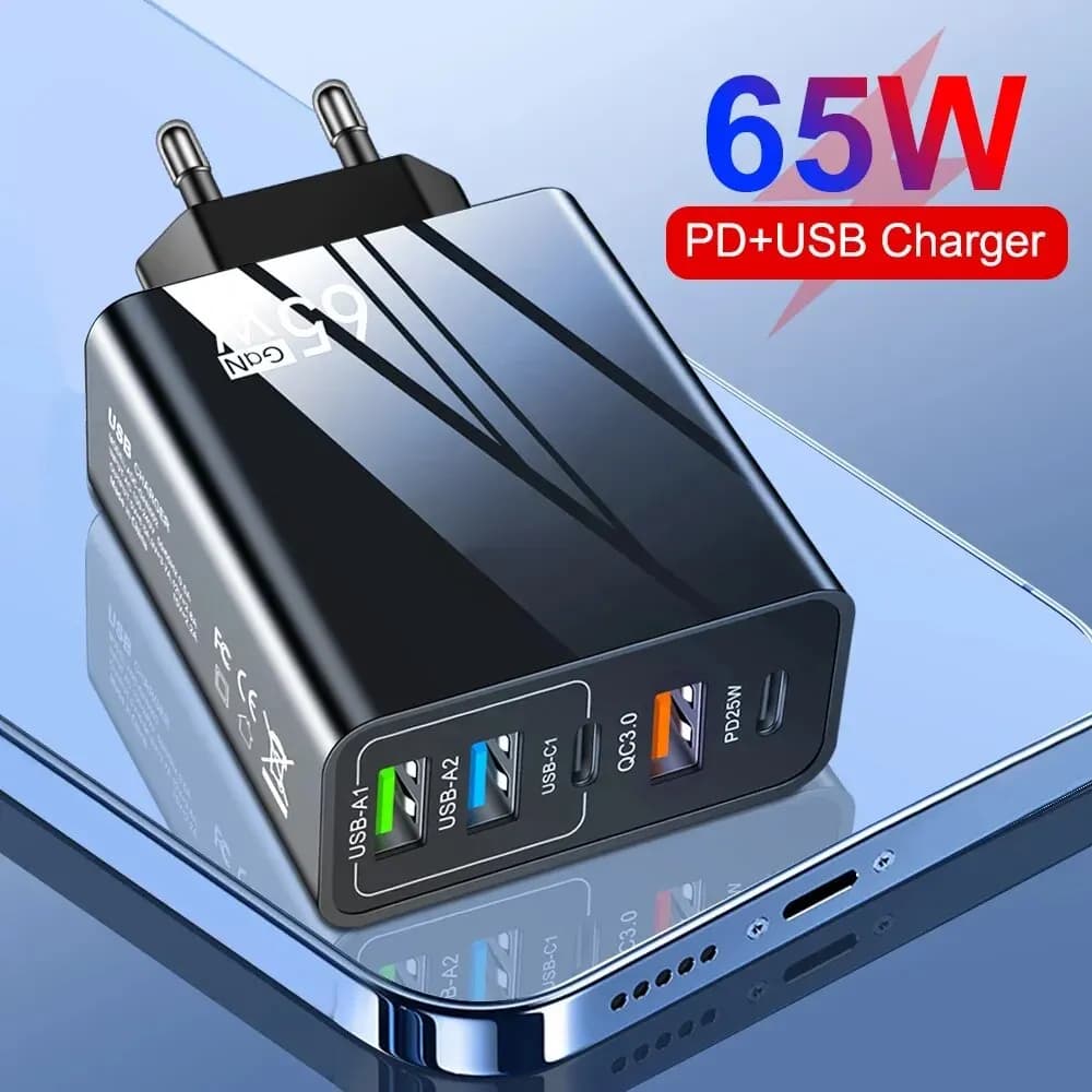 Caricatore rapido da 65 W Testa di ricarica mobile Pd Plus Caricatore multi interfaccia da viaggio 3USB 3.1A per Samsung Xiaomi Iphone Adattatore UE USA