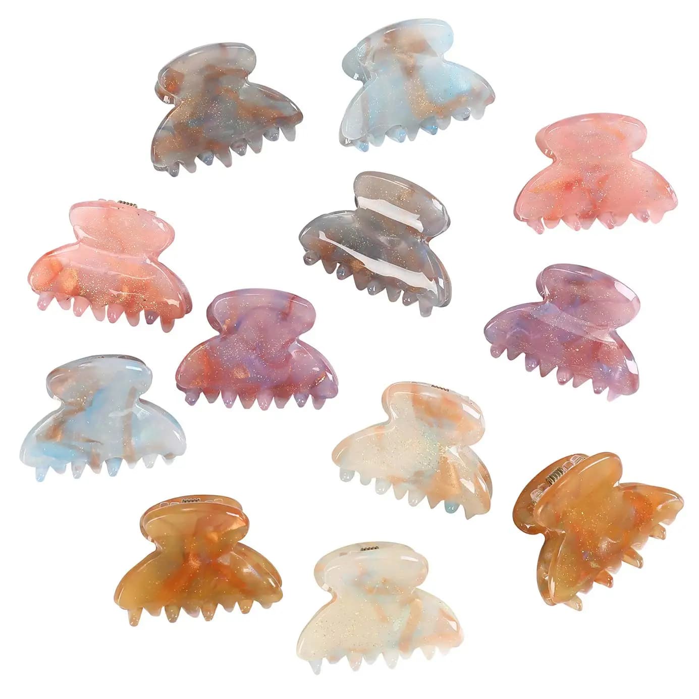 12PCS Small Hair Claw Clips for Thin Hair, Sequin Design, Non-Slip Grip for Women & Girls