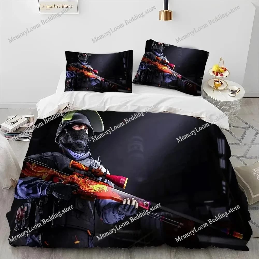 CS GO,Game Gamer,Counter Strike Comforter Bedding Set,Duvet Cover Bed Set Quilt Cover Pillowcase,king Queen Size Bedding Set Boy