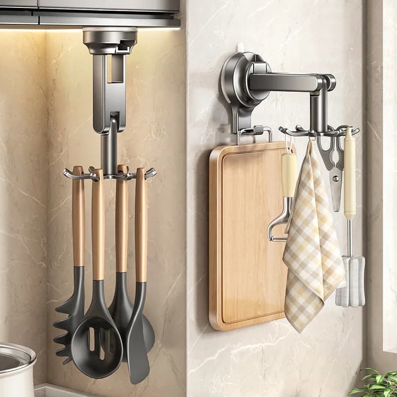 Gancio Girevole a Ventosa Tiandi Fish Kitchen, Scaffale Portaoggetti da Cucina Senza Foratura, Appendiabiti