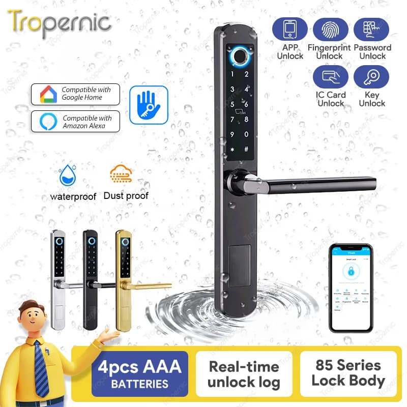 IP66 alluminio Patio porta scorrevole in vetro Smart Lock Tt lock App maniglia tastiera impronta digitale Rfid serratura digitale elettronica