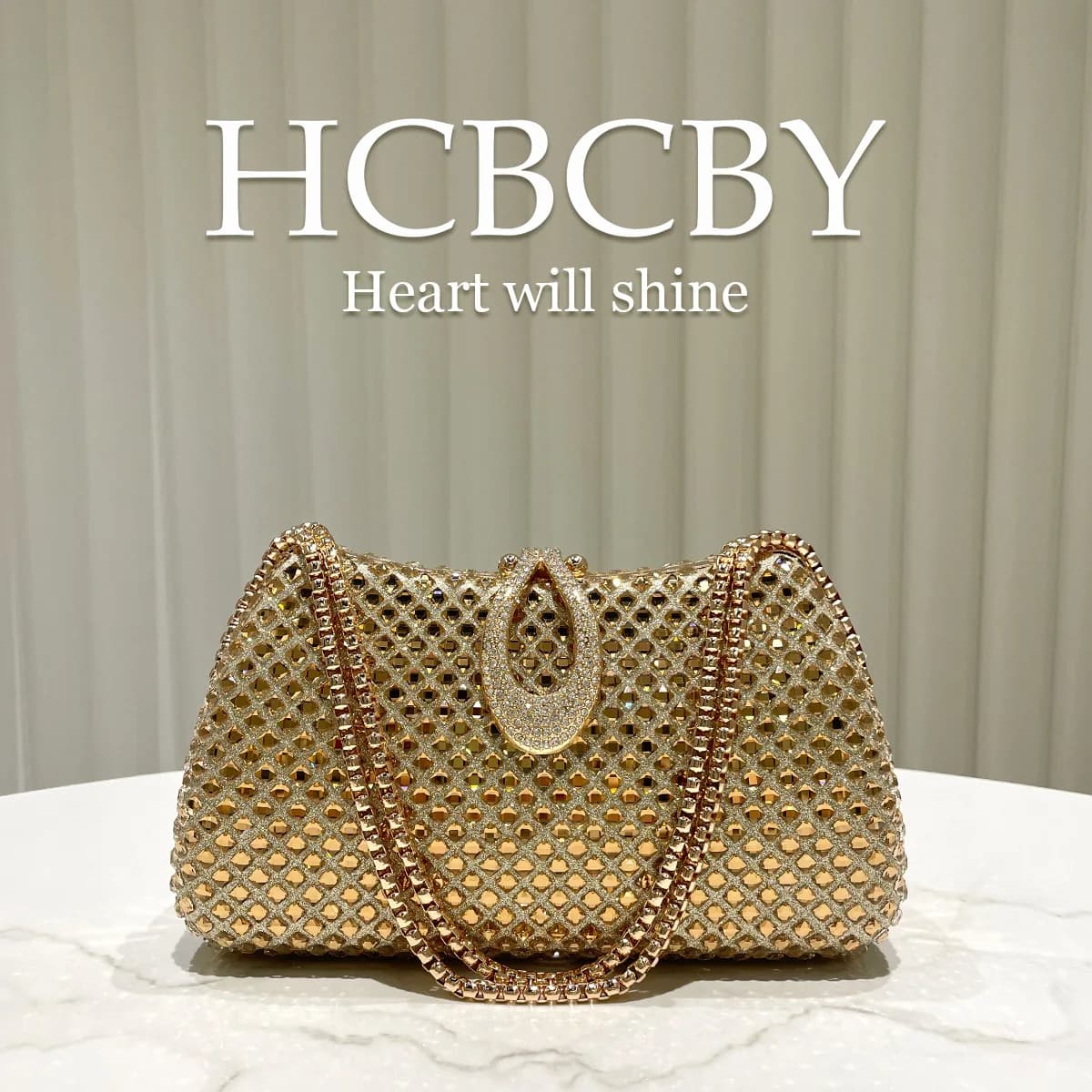Gold sparkling luxury full diamond box dinner bag, women's fashion temperament high-end handbag clutch
