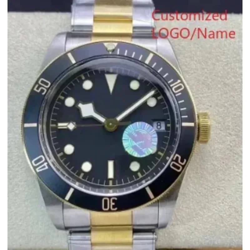 Watch Customized A11, Automatic mechanical watches, Sporty fashion, Men's watch, Black Gold Blue Ceramic
