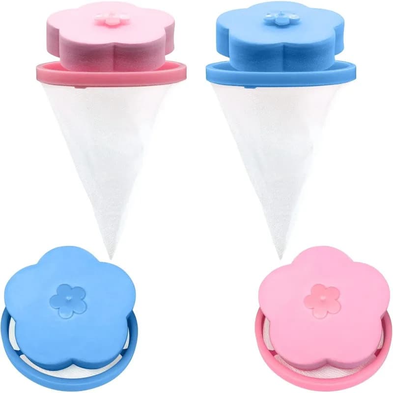 Set di 4 Sacchetti Riutilizzabili in Rete per Lavatrice, Raccoglitore di Pelucchi e Peli di Animali Domestici, Rete Filtrante per Bucato