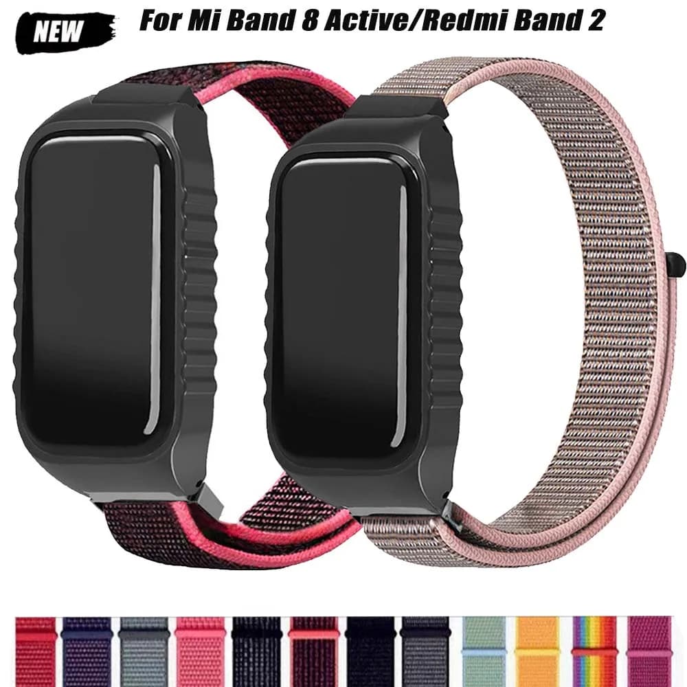 Cinturini in nylon per Redmi Band 2 Accessori Custodia + braccialetto da polso Morbido SmartWatch Cintura traspirante per Xiaomi Band 8 Active