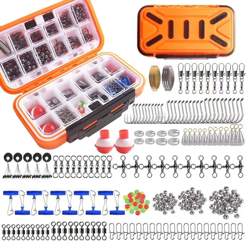 254PCS Portable fishing accessories kit Fishing equipment box with fishing hooks Weights jig heads Fishing accessories