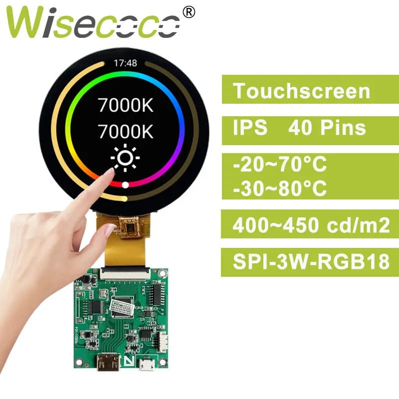 Wisecoco Touchscreen rotondo da 3 pollici Display LCD multi touch da 2,8 pollici 480x480 Strumenti Metri Smart Home Raspberry Pi Display
