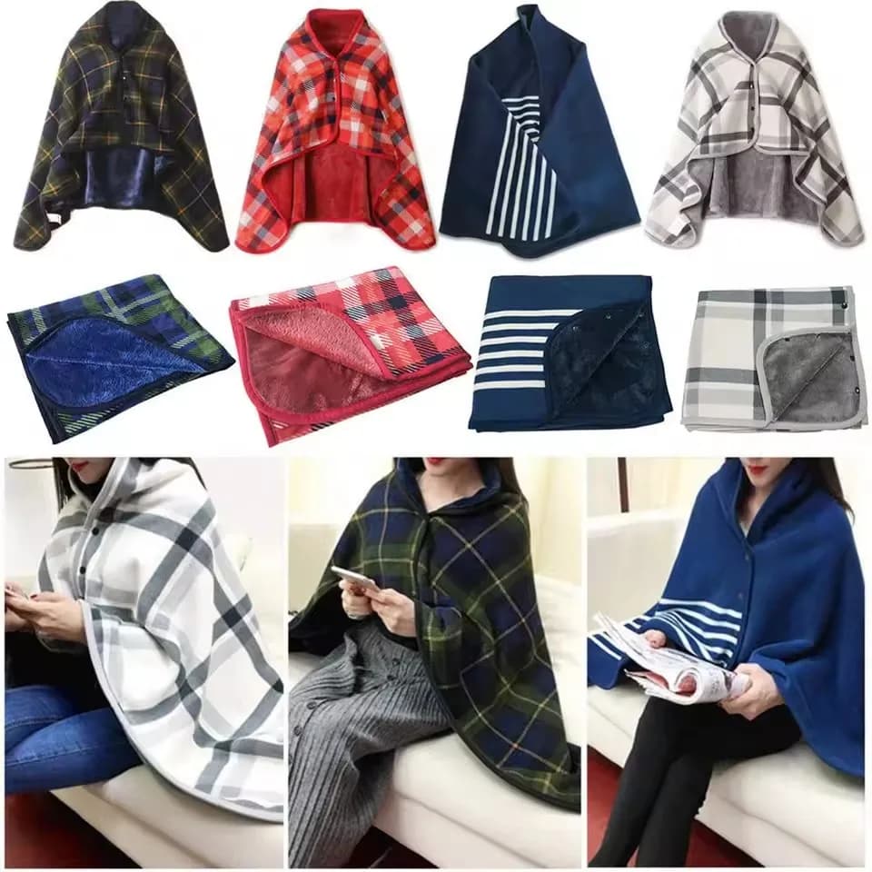 Flannel Snap Blanket Office Wearable Home Decor Outdoor Travel Supplies Multi-function Plaid Multi-style Shawl Lazy Leisure