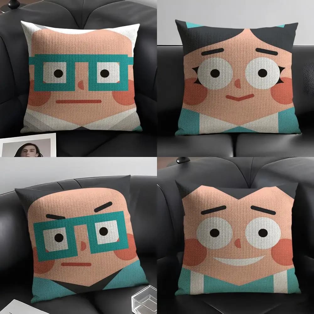 Federa per Cuscino con Stampa di 2 Personaggi Cartoon, Grande e Carina, per Divano del Soggiorno e Decorazione Camera da Letto