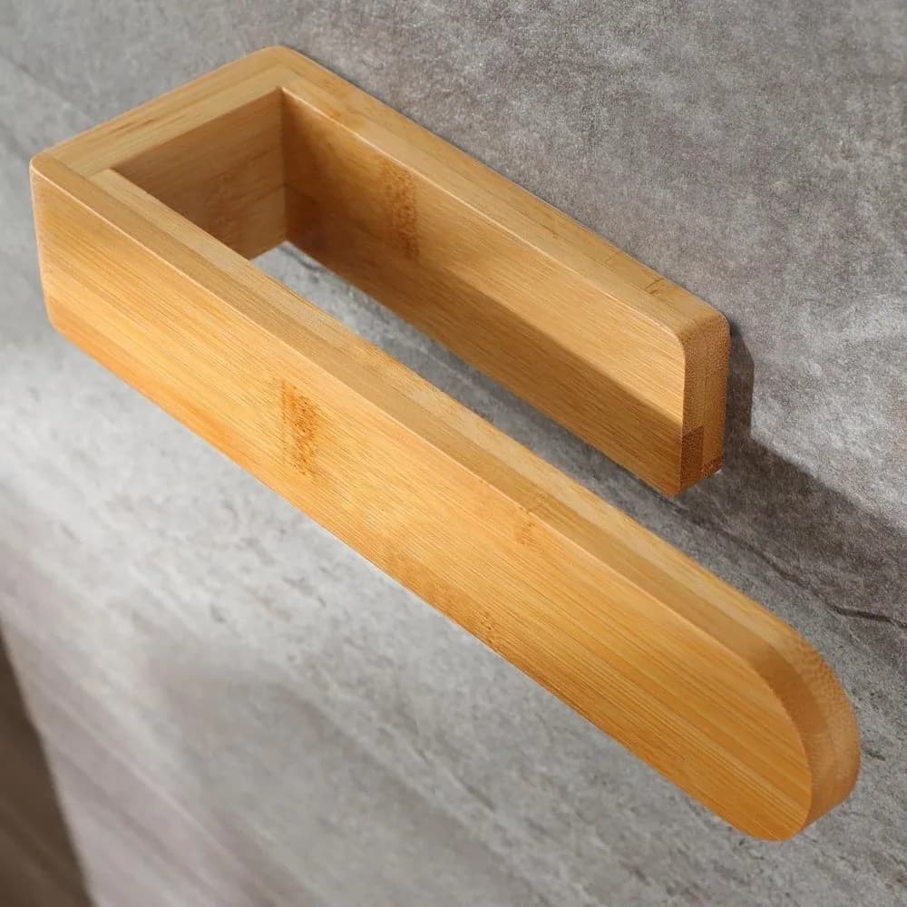 Portasciugamani in legno di bambù adesivo durevole, impermeabile, montato a parete, senza ripiano per WC, portasciugamani, bagno