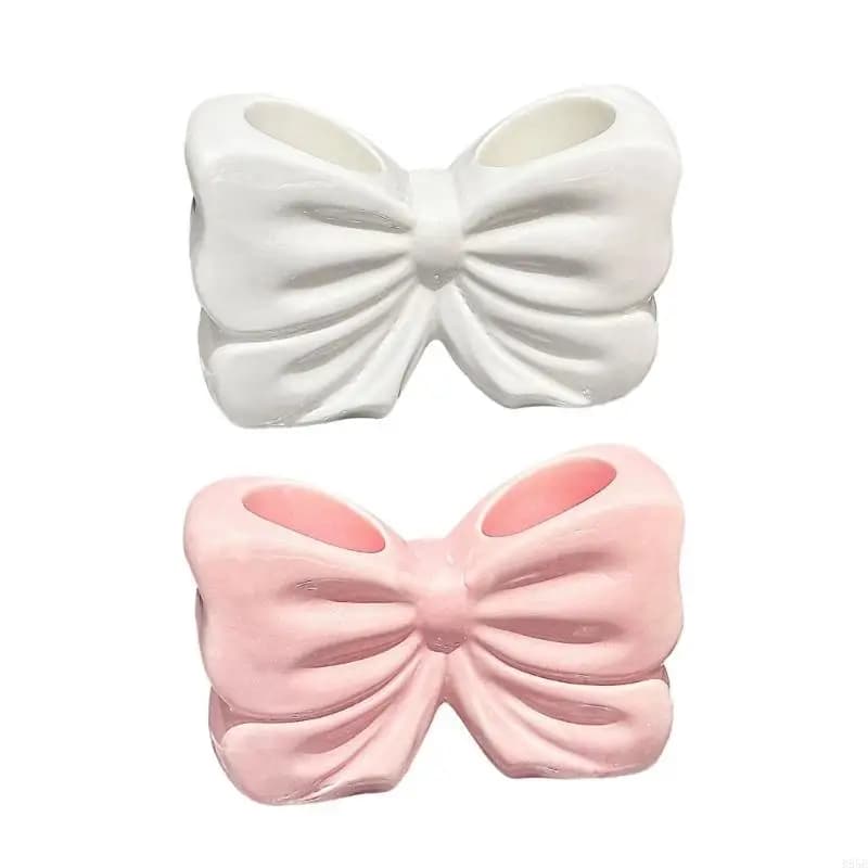 Adorabile portaspazzolino in ceramica con decorazione a fiocchi per bambini e adulti per ripiano del bagno, doccia, toeletta