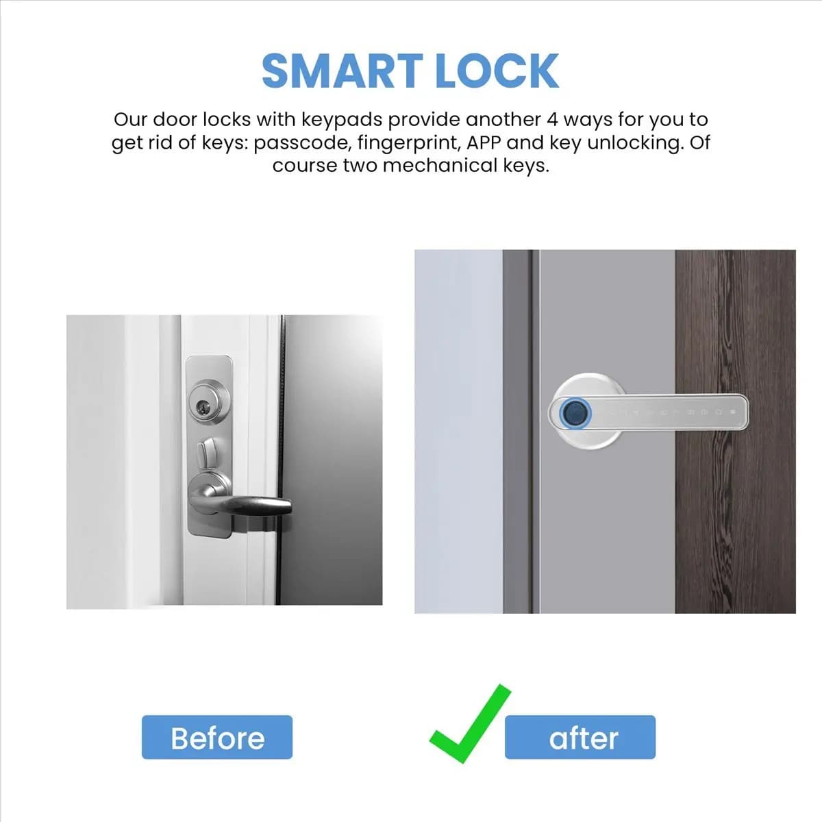 A45I Smart Door Lock Serratura per porta d'ingresso senza chiave Serratura per tastiera con maniglia, serratura per impronte digitali con controllo WiFi APP Tuya