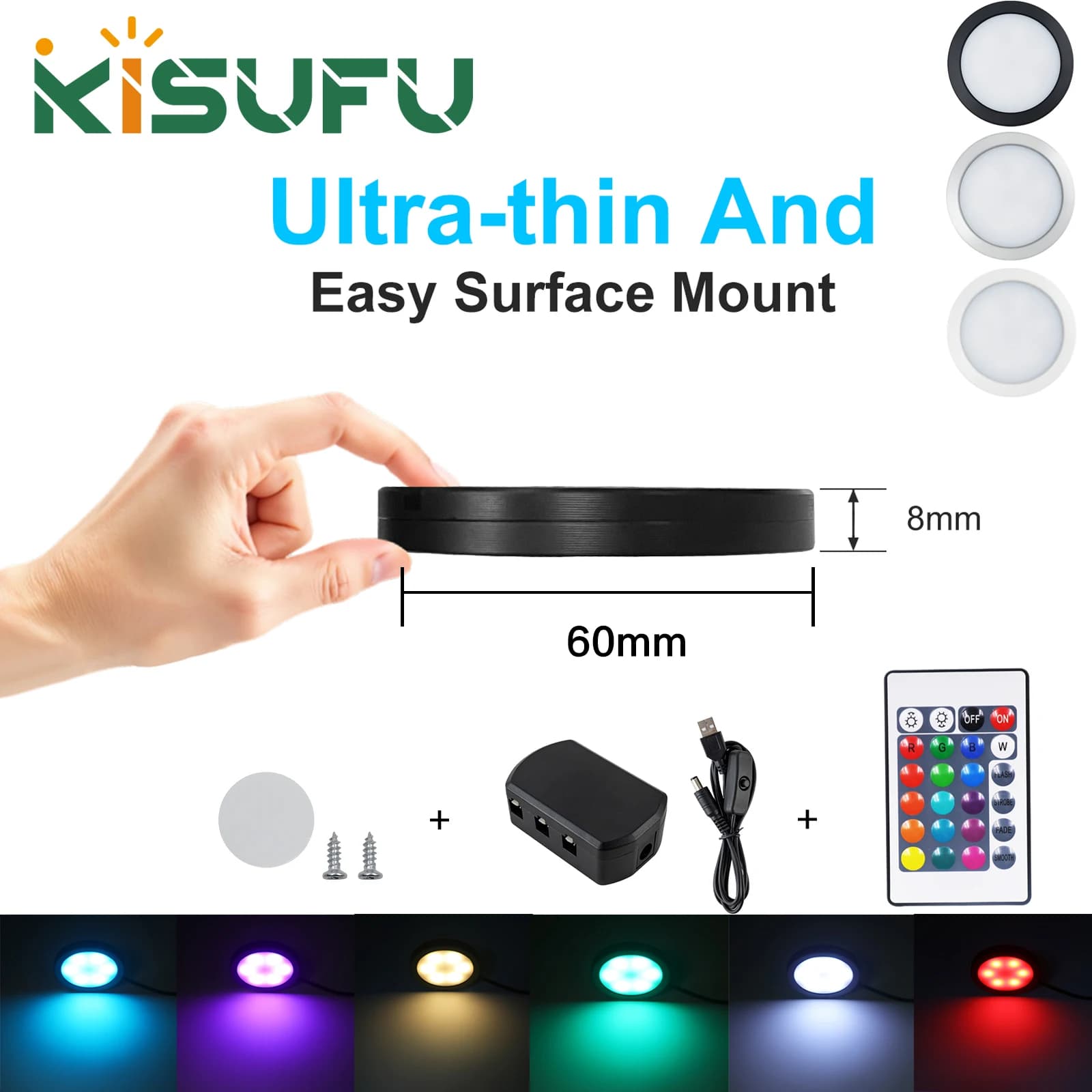 DC5V 3W Adesivo RGB sotto la luce dell'armadio 24 tasti telecomando 1/2/4/6 luci illuminazione a soffitto dimmerabile per cucina armadio stanza