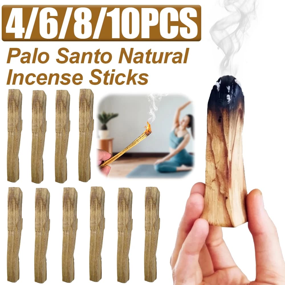 4-10PCS Palo Santo Sticks Bastoncini di incenso naturale Purificante Guarigione Strisce di legno grezzo Sollievo dallo stress Diffusore di aromi in legno Stick