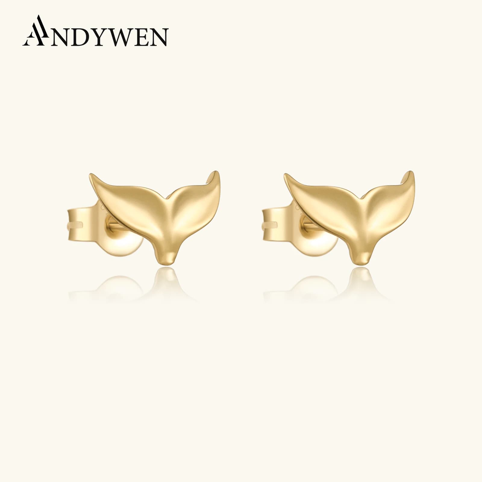 ANDYWEN 925 Sterling Silver oro coda di pesce orecchini a bottone clip Piercing Pendiente donne gioielli di lusso semplici gioielli