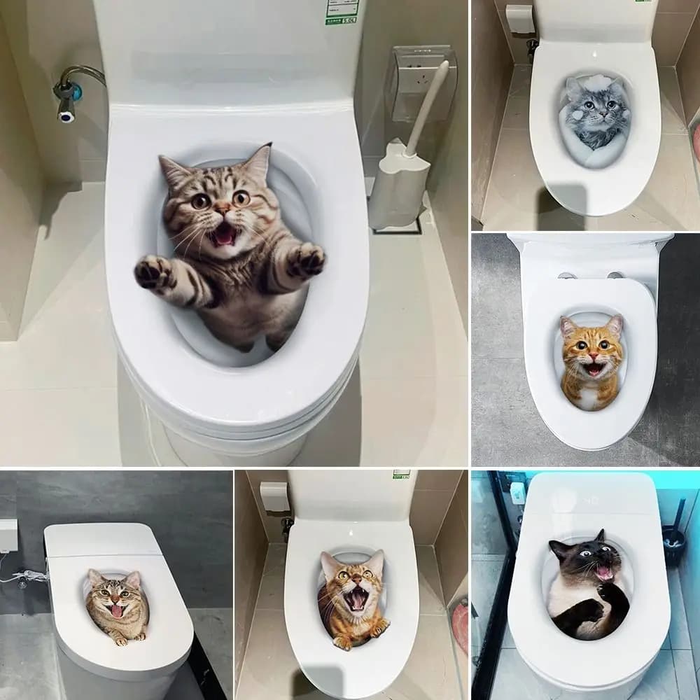 Creative PVC Toilet Stickers Self-adhesive 3D Cat Dog Wall Sticker Waterproof Toilet Seat Decals Home Decoration