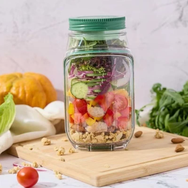 Salad Container Portable Side Open Mason Jar with Leakproof Dressing Compartment for Home Outdoor Use Salad Pod