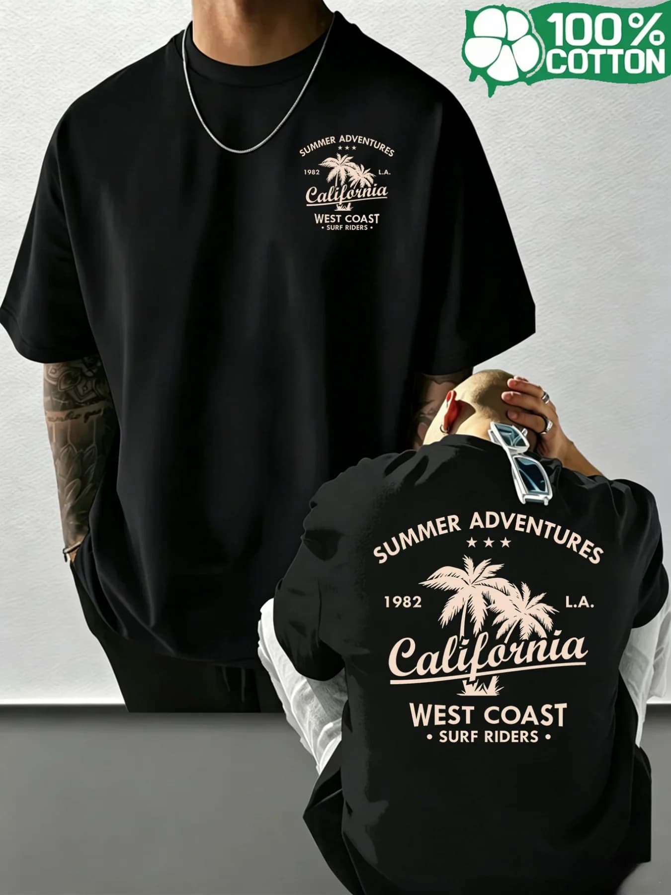 Men California T Shirt 100% Cotton West Coast Summer Adventures Surf Graphic Print Vintage Streetwear Casual Short Sleeve Tee