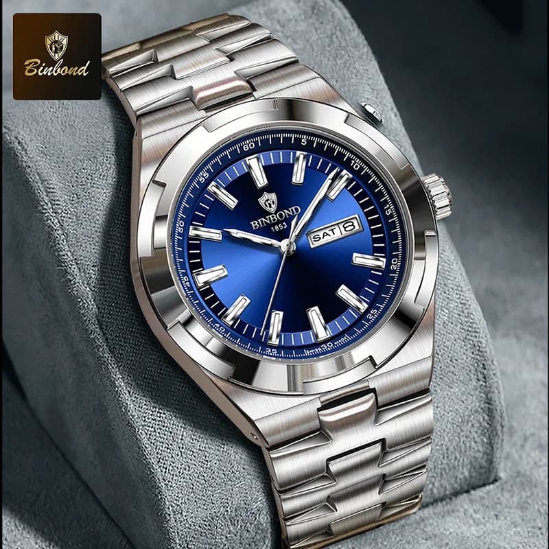 BINBOND Nuovo Orologio da Polso da Uomo al Quarzo di Lusso Orologi da Uomo Sportivi Impermeabile Luminoso Data Settimana Orologio da Uomo in Acciaio Inossidabile Reloj Maschile