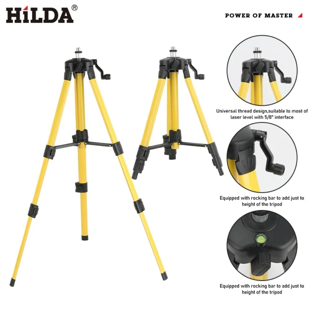 HILDA Laser Level Tripod 1.2M/1.5M 5/8 Inch Adjustable Height Thick Ferroalloy Tripod Laser Level Stand Base for Self Leveling